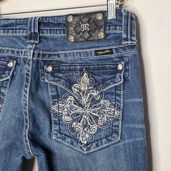 Miss Me Boot Cut Embellished Blingy Blue Denim Jeans Women's Size 30 - Picture 4 of 6